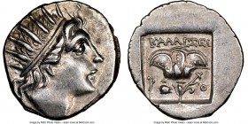 CARIAN ISLANDS. Rhodes. Ca. 88-84 BC. AR drachm (16mm, 11h). NGC Choice AU. Plinthophoric standard, Callixei(nos), magistrate. Radiate head of Helios ...