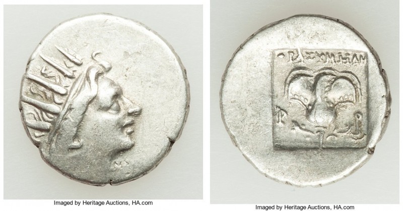 CARIAN ISLANDS. Rhodes. Ca. 88-84 BC. AR drachm (15mm, 2.47 gm, 11h). XF. Plinth...