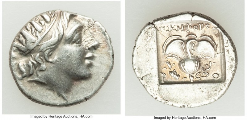 CARIAN ISLANDS. Rhodes. Ca. 88-84 BC. AR drachm (15mm, 2.27 gm, 12h). XF. Plinth...