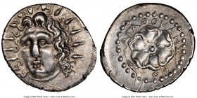 CARIAN ISLANDS. Rhodes. Ca. 84-30 BC. AR drachm (20mm, 4.26 gm, 12h). NGC AU 5/5 - 3/5, scuffs. Agathocles, magistrate. Radiate head of Helios facing,...