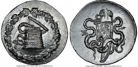 LYDIA. Sardes. Ca. 166-128 BC. AR cistophorus (29mm 12.76gm 1h). NGC MS 5/5 - 3/5. Ca. 160-150 BC. Serpent emerging from cista mystica; all within ivy...
