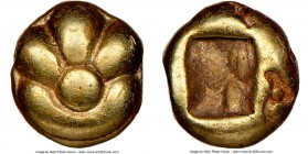 LYDIAN KINGDOM. Alyattes or Croesus (ca. 610-546 BC). EL 1/24 stater or myshemihecte (5mm). NGC XF, countermarks. Sardes mint. Paw of lion / Incuse sq...