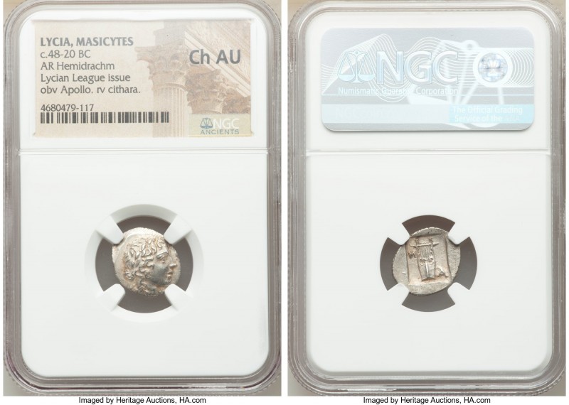 LYCIAN LEAGUE. Masicytes. Ca. 48-20 BC. AR hemidrachm (14mm, 12h). NGC Choice AU...