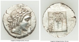LYCIAN LEAGUE. Masicytes. Ca. 48-20 BC. AR hemidrachm (16mm, 1.96 gm, 12h). AU. Series 5. Laureate head of Apollo right; Λ-Y below / M-A, cithara (lyr...