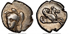 CILICIA. Uncertain mint. Ca. 4th century BC. AR hemiobol (6mm, 6h). NGC Choice VF. Head of Athena facing, turned slightly left, wearing triple-crested...