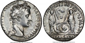 Augustus (27 BC-AD 14). AR denarius (18mm, 12h). NGC Choice VF. Lugdunum, 2 BC-AD 4. CAESAR AVGVSTVS-DIVI F PATER PATRIAE, laureate head of Augustus r...