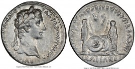 Augustus (27 BC-AD 14). AR denarius (20mm, 8h). NGC Choice VF. Lugdunum, 2 BC-AD 4. CAESAR AVGVSTVS-DIVI F PATER PATRIAE, laureate head of Augustus ri...