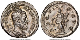 Macrinus (AD 217-218). AR denarius (20mm, 3.51 gm, 12h). NGC AU 5/5 - 4/5 Rome, AD 217-218. IMP C M OPEL SEV-MACRINVS AVG, laureate, draped bust of Ma...