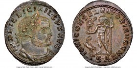 Licinius I (AD 308-324). BI reduced follis or nummus (22mm, 3.21 gm, 6h). NGC MS 5/5 - 4/5. Thessalonica, 1st officina, AD 312-313. IMP LIC LICINIVS P...