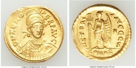 Zeno, Eastern Roman Empire (AD 474-491). AV solidus (20mm, 4.41 gm, 6h). VF, slight bend, graffiti. Constantinople, 6th officina, second reign, AD 476...