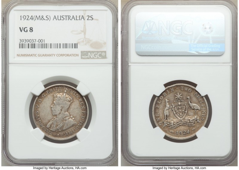 George V Florin 1924-(m & sy) VG08 NGC, Melbourne and Sydney mints, KM27.

HID...