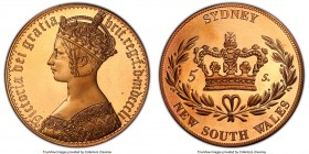 Victoria bronze Proof INA Retro Issue "Gothic" Crown (5 Shillings) 1851-Dated PR68 Cameo PCGS, KM-X Unl. New Sale Wales / Sydney reverse. 

HID09801...