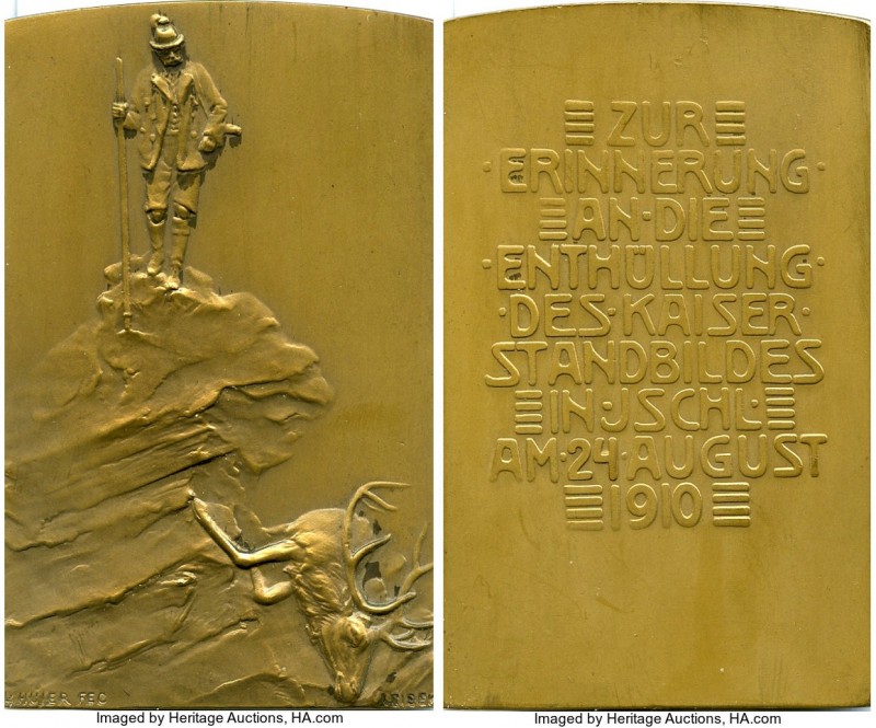 Franz Joseph I "Unveiling of the Statue of the Emperor" Plaquette 1910 UNC (Stai...