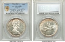 Elizabeth II Mint Error - Incomplete Punched Planchet Dollar 1965 MS63 PCGS, Royal Canadian mint, KM64.1. Type 1, Small Beads, Pointed 5.

HID098012...
