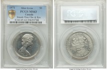 Elizabeth II Mint Error - Strikethrough Dollar 1971 MS63 PCGS, Royal Canadian mint, KM79. Displaying flatness from a strikethrough across both the obv...