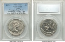 Elizabeth II Mint Error - Incomplete Punched Planchet "Winnipeg Centennial - Single Yoke" Dollar 1974 MS63 PCGS, Royal Canadian mint, KM88. Single Yok...