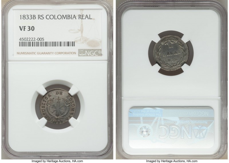 Republic Real 1833 B-RS VF30 NGC, Bogota mint, KM87.1.

HID09801242017

© 20...
