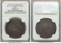 George III Counterstamped Bank Dollar ND (1797-1799) VF35 NGC, KM634, ESC-129. Displaying round bust of George III counterstamp on a Charles IV 8 Real...