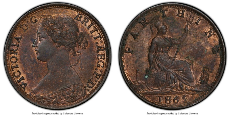 Victoria Farthing 1865/2 MS63 Brown PCGS, KM747.2, S-3958. 

HID09801242017
...