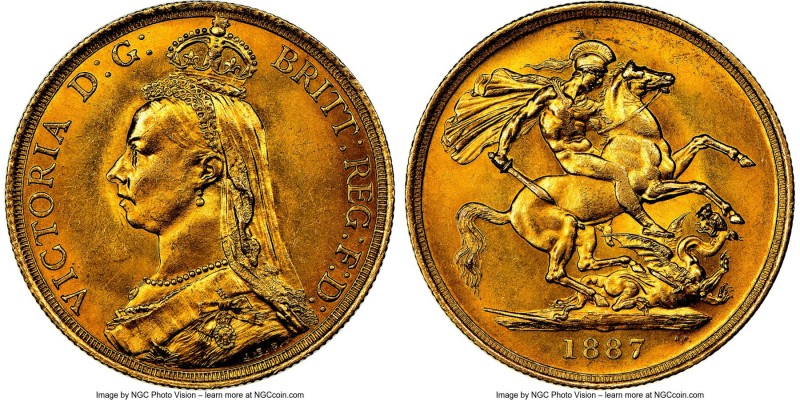 Victoria gold 2 Pounds 1887 MS62 NGC, KM768, S-3865. AGW 0.4710 oz. 

HID09801...