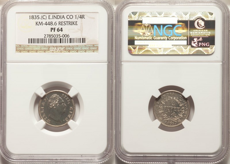 British India. William IV Proof Restrike 1/4 Rupee 1835.-(c) PR64 NGC, Calcutta ...