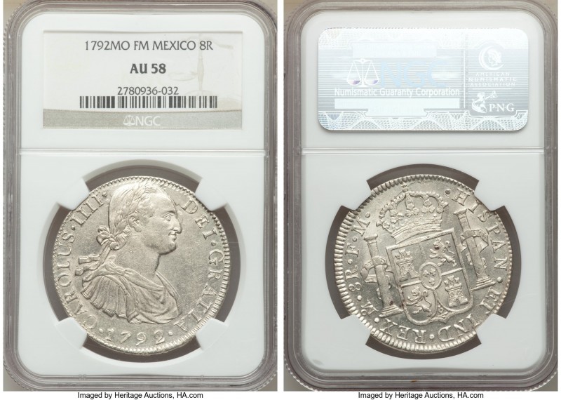 Charles IV 8 Reales 1792 Mo-FM AU58 NGC, Mexico City mint, KM109. 

HID0980124...