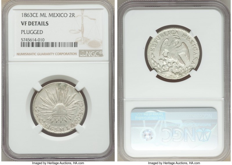 Republic Pair of Certified 2 Reales 1863 Ce-ML NGC 1) 2 Reales - VF Details (Plu...