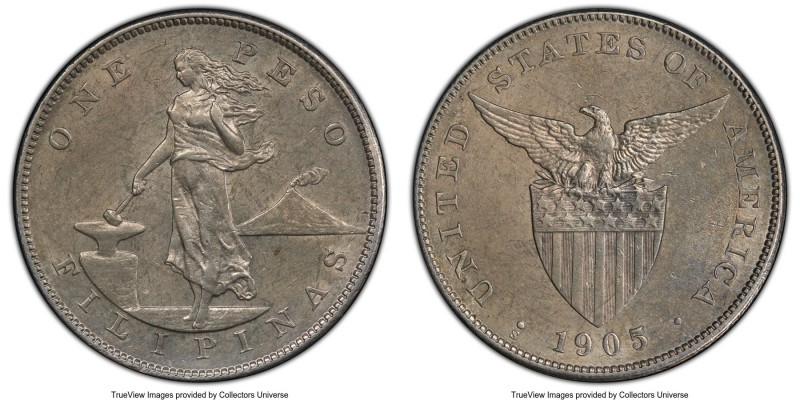 USA Administration Peso 1905-S AU58 PCGS, San Francisco mint, KM168, Allen-16.06...