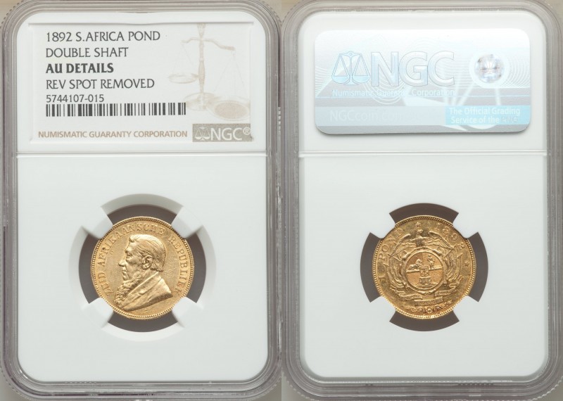 Republic gold "Double Shaft" Pond 1892 AU Details (Reverse Spot Removed) NGC, KM...