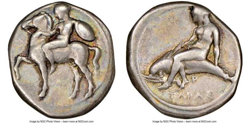CALABRIA. Tarentum. Ca. 425-380 BC. AR nomos or didrachm (21mm, 7.68 gm, 8h). NG...