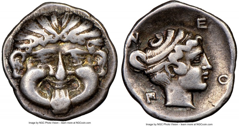 MACEDON. Neapolis. Ca. 425-350 BC. AR hemidrachm or triobol (14mm, 12h). NGC VF....