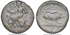 ATTICA. Eleusis. Ca. 350-300 BC. AE (17mm, 7h). NGC VF. Triptolemus seated left in winged chariot drawn by team of serpents, grain ears in right hand ...