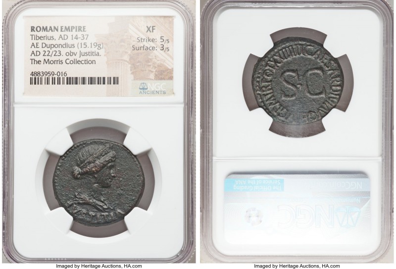 Tiberius (AD 14-37). AE dupondius (28mm, 15.19 gm, 6h). NGC XF 5/5 - 3/5. Rome, ...