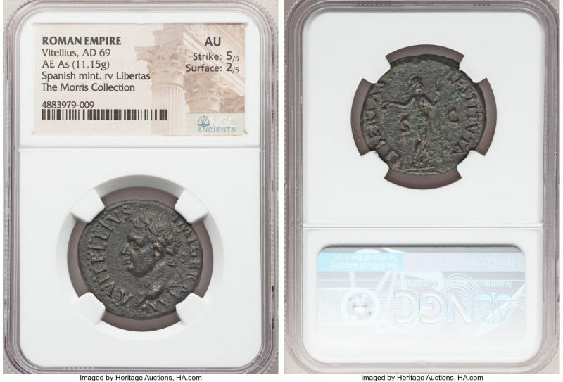 Vitellius (AD 69). AE as (27mm, 11.15 gm, 6h). NGC AU 5/5 - 2/5. Spanish mint (T...