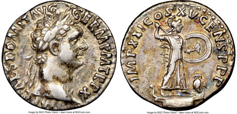 Domitian, as Augustus (AD 81-96). AR denarius (18mm, 6h). NGC Choice VF. Rome, A...