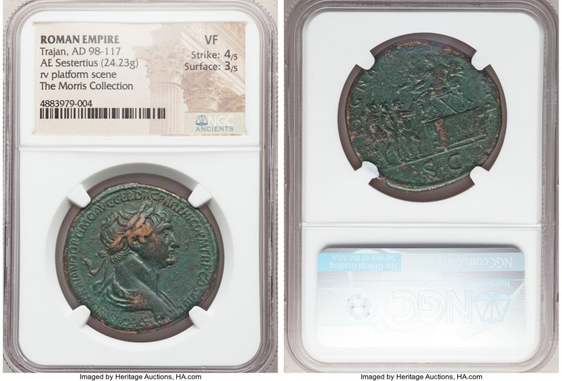 Trajan (AD 98-117). AE sestertius (33mm, 24.23 gm, 5h). NGC VF 4/5 - 3/5. Rome, ...