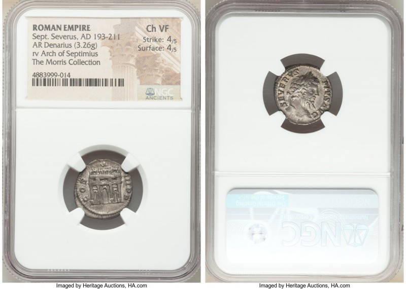 Septimius Severus (AD 193-211). AR denarius (18mm, 3.26 gm, 6h). NGC Choice VF 4...