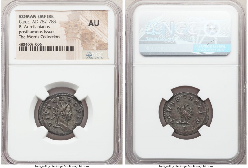 Carus (AD 282-283). BI antoninianus (23mm, 12h). NGC AU. Lugdunum, 4th officina,...