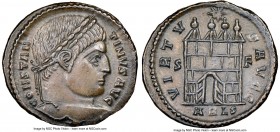 Constantine I the Great, as Augustus (AD 307-337). AE3 or BI nummus (20mm, 6h). NGC Choice AU S. Arles, 2nd officina, AD 327. CONSTAN-TINVS AVG, laure...