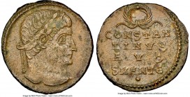 Constantine I the Great, as Augustus (AD 307-337). AE3 or BI nummus (18mm, 10h). NGC AU. Antioch, 5th officina, AD 324-325. Anepigraphic type. Laureat...
