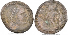 Licinius I (AD 308-324). BI follis or reduced nummus (22mm, 3.06 6m, 6h). NGC Choice XF 3/5 - 3/5, overstruck brockage. Siscia, 2nd officina, early AD...