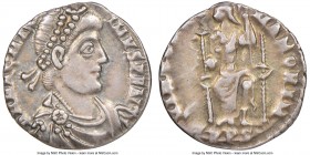 Magnus Maximus, Western Roman Empire (AD 383-388). AR siliqua (16mm, 1.53 gm, 11h). NGC Choice VF 4/5 - 4/5, clipped. Trier. D N MAG MAX-IMVS P F AVG,...