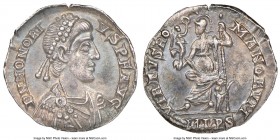 Honorius, Western Roman Empire (AD 393-423). AR siliqua (16mm, 1.15 gm, 12h). NGC AU S 5/5 - 4/5. Mediolanum (Milan), AD 395-402. D N HONORI-VS P F AV...