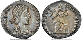 Theodosius I, Eastern Roman Empire (AD 379-395). AR siliqua (17mm, 11h). NGC Choice XF, edge filing. Trier. AD 388-392. D N THEODO-SIVS P F AVG, pearl...