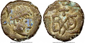OSTROGOTHS. Baduila (AD 541-552). AE4 or nummus (8mm, 0.79 gm, 12h). NGC Choice VF 4/5 - 4/5. Uncertain mint. Pearl-diademed head right / Monogram of ...