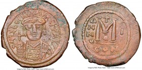 Maurice Tiberius (AD 582-602). AE follis or 40 nummi (31mm, 7h). NGC XF. Constantinople, 4th officina, Regnal Year 1 (AD 582/3). o N TIbЄRI m-AVRC P P...