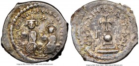 Heraclius (AD 610-641), with Heraclius Constantine. AR hexagram (25mm, 6h). NGC XF. Constantinople, AD 632-635. dd NN hERACLIЧS Et hERA CO, Heraclius,...