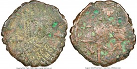 Constantine VI and Irene (AD 780-797). AE follis or 40 nummi (20mm, 2.50 gm, 6h). NGC Fine 4/5 - 2/5. Constantinople. Bust of Irene facing, wearing cr...