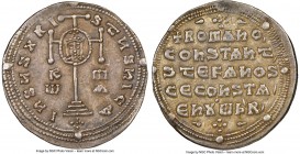 Constantine VII Porphyrogenitus with Romanus I Lecapenus, Stephen and Constantine (AD 913-959). AR miliaresion (25mm, 2.95 gm, 12h). NGC Choice XF 5/5...