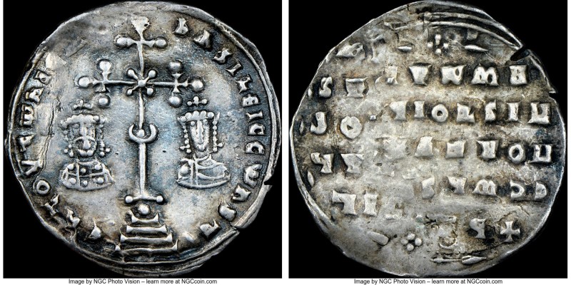 Basil II Bulgaroctonos (AD 976-1025), with Constantine VIII. AR miliaresion (23m...